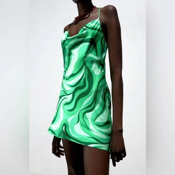 vintage green dresses for women Anna Halter Dress - Cool Swirl